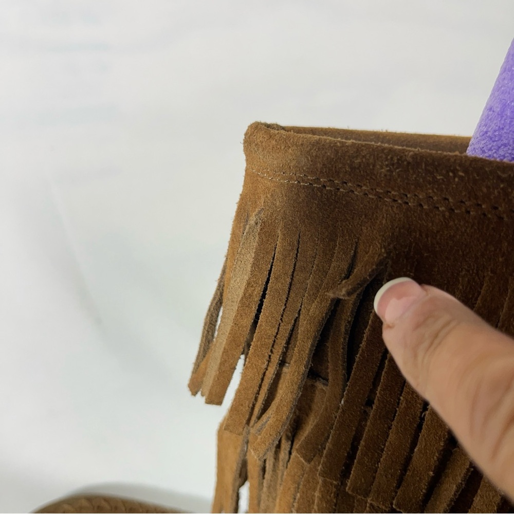 MAKALU CALIFORNIA NALANI SUEDE LEATHER BOOTS TIERED FRINGE GIRLS BROWN 3.5 YOUTH - Picture 13 of 13